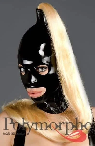 Latex Mask With Rounded Eyes and Mouth and Ponytail