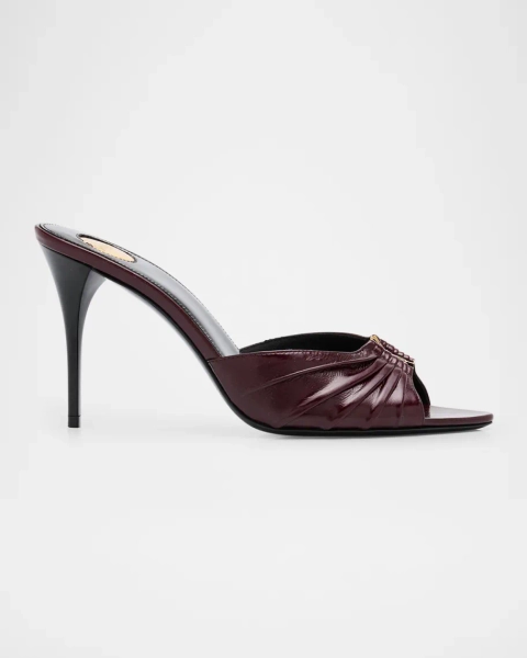 Babylone YSL Ruched Leather Mule Sandals