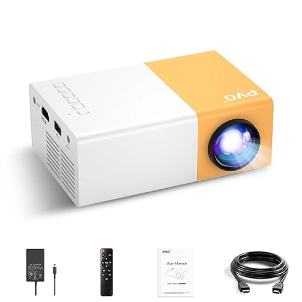 PVO Mini Projector, Portable Projector for Cartoon, Outdoor Video Projector, LED Pico Movie Projector for Home Theater, Kids Gift, Video Can Directly Mirror to The Projector Through a Data Cable