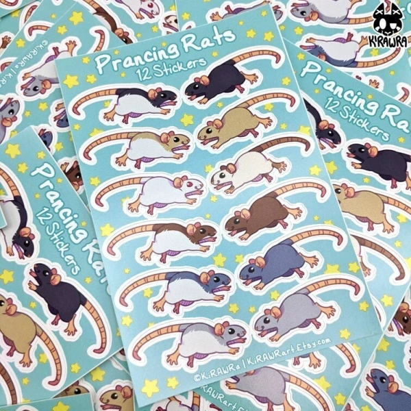 Prancing Rats Sticker Sheet || 12 Stickers Adhesive Vinyl Rat Cute Animal Mice Mouse Set Decorative Stationary Scrapbook Pet Rodent Colors