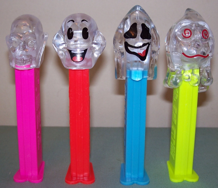 Colorless Crystal Pez Ghosts and Skull Set of 4 Pez