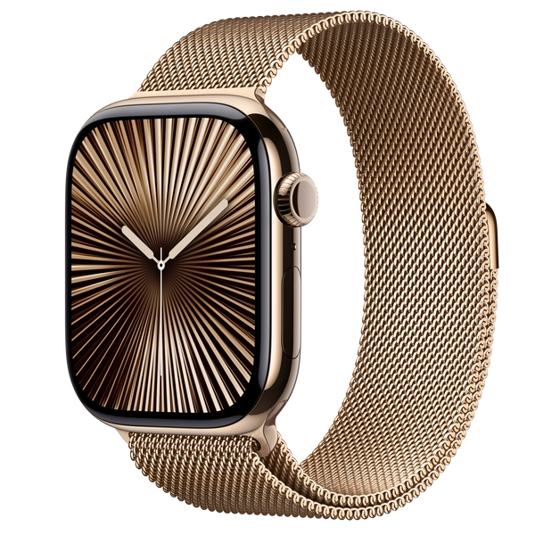 Apple Watch Series 10 GPS + Cellular, Boîtier en titane or 46 mm, Bracelet Milanais or - M/L