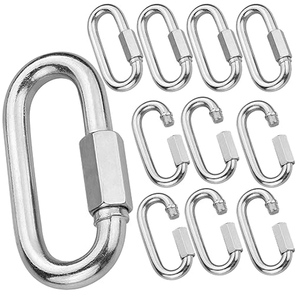 12Pack Stainless Steel 1/4? Quick Link, Heavy Duty M6 6mm Chain Link, 620lbs Capacity D Shape Locking Carabiner, Threaded Carabiner Clips for Swing Hammock Camping Outdoor and Indoor Activities