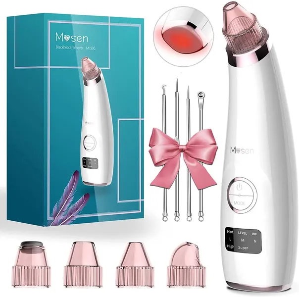 Mosen Blackhead Remover Vacuum Professional Pore Vacuum Cleaner Acne Comedone Extractor USB Rechargeable Blackhead Remover Tool Kit 5 Suction Levels 5 Replaceable Probes