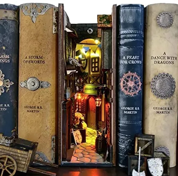 5.11in Insert Bookshelf Decor, Bookshelf Insert Box, Wooden Diagon Alley Book Nook, Bookends Desktop Organizer Non-Skid Bookshelf Decor For Home Office(Color:A)