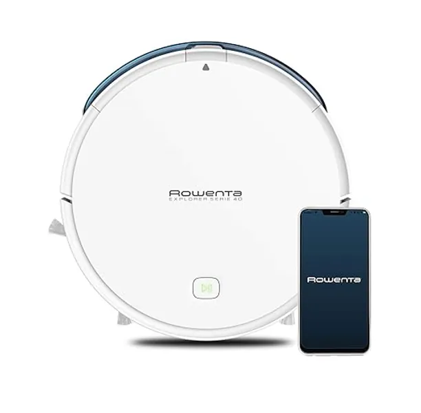 Rowenta X-Plorer Serie 40 Aspirateur robot laveur, Aspire et lave les sols durs, Spécial poils d'animaux, Autonomie 2h30, Wifi, Compatible Smartphone Alexa Google Assistant RR7267WH