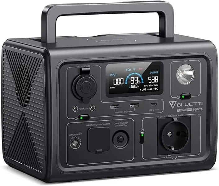 BLUETTI Générateur Électrique Portable EB3A, Recharge de 0-80% en 30 Min, 268Wh LiFePO4 Batterie de Secours, 1 Sortie CA 600W (1200W Pic), Station Électrique pour Camping, Voyages