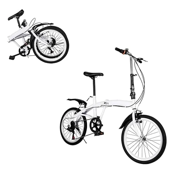 AOOUNGM Vélo de ville pliable de 20 pouces - 6 vitesses - Pour adultes de 1,4 à 1,9 m - Pour enfants de 1,4 à 1,9 m - Pour l'extérieur - Blanc