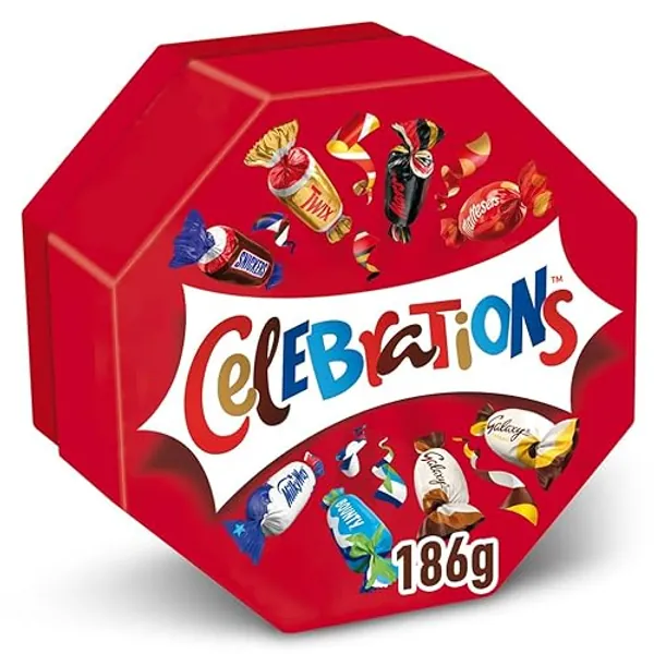 CELEBRATIONS - Boîte Cadeau Octogonale - Assortiment de Chocolats au Lait à Partager - SNICKERS, TWIX, MARS, MALTESERS, BOUNTY et autres - 186g