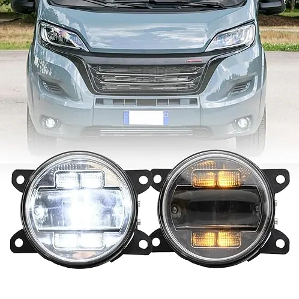 NSLUMO Feu antibrouillard LED DRL Feux diurnes pour Fiat Ducato Doblo Talento Pare-chocs avant Réflecteurs antibrouillard Ensemble Clignotants DLR Feu de circulation 2x