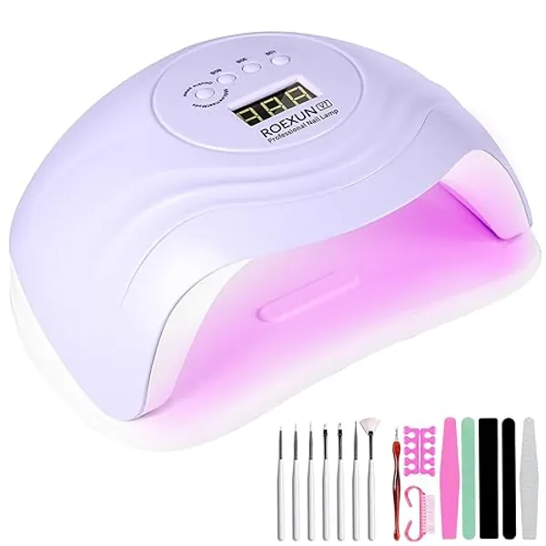 Lampe UV LED Sèche Ongles,168W Portable, Séchoirs, Séchage Rapide 4 Minuterie,avec Capteur Automatique et LCD Ecran Pour Toutes Les Gels Violet