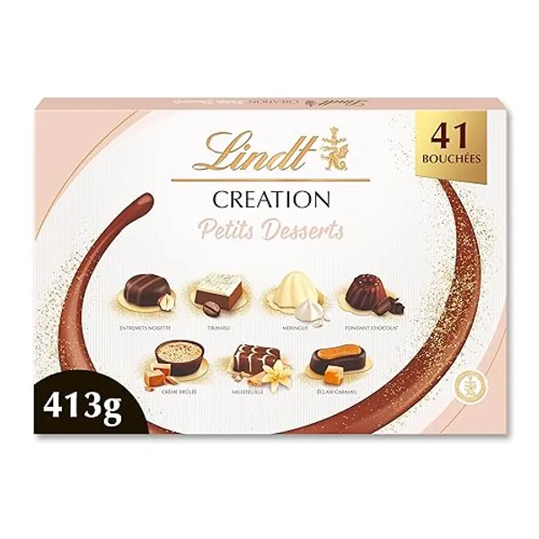 Lindt - Boîte CRÉATION Petits Desserts - Assortiment de Chocolats au Lait, Noirs et Blancs - Inspiration pâtissière - Idéal pour Noël, 413g
