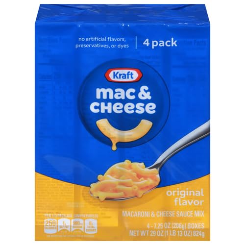 Kraft Original Macaroni & Cheese Dinner (4 ct Pack, 7.25 oz Boxes) - Original - 4 Pack - 7.25 Ounce (Pack of 4)