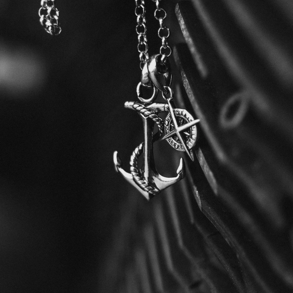 Anchor & Compass Silver Necklace for Mens - Gift for Seafarer