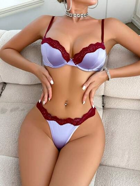 Women's Contrast Lace Contrast Color Lingerie Set