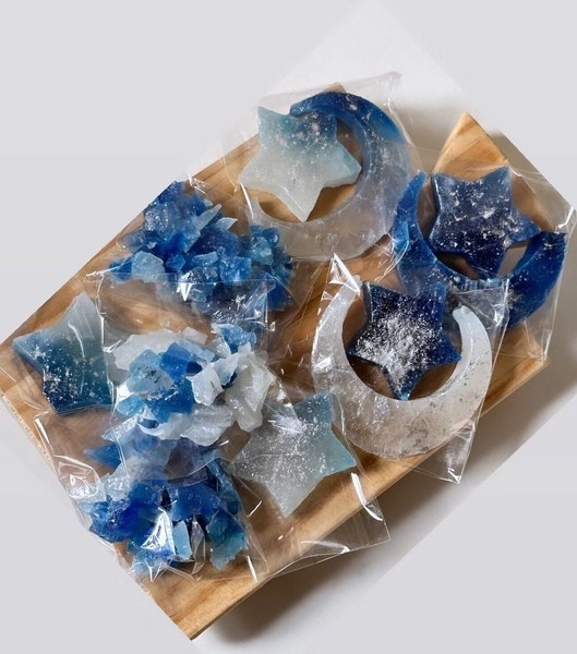 Moonlight Stars Kohakutou Crystal Candy  Box (FREE SHIPPING), ASMR, Vegan ,Edible Silver, Edible Crystal box  15 pieces ) .