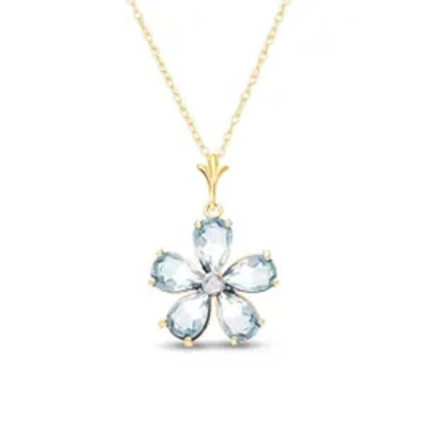 Aquamarine & Diamond Annabella Blooming Flower Pendant Necklace in 14k Gold