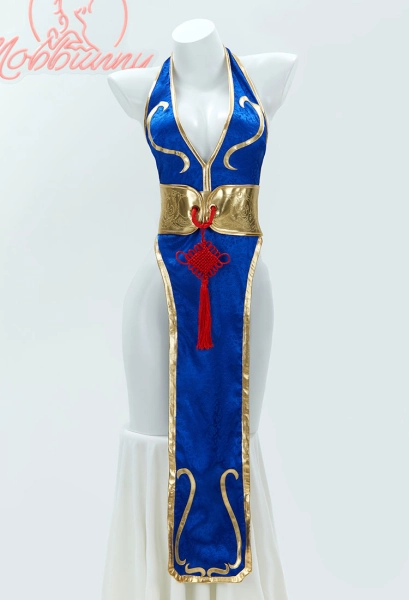 Halloween Cheongsam Sexy Lingerie Set Chun Li Derivative Deep V High Slit Dress with Belt Hand Rings