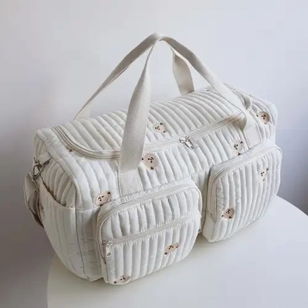 large capacity diaper bag for parents - multi-compartment travel organizer with zippered main compartment, suitable for  ' essentials, polyester material, white with cute bear emblem - baby & maternity - Temu Romania