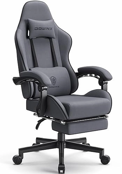 Dowinx Fabric with Pocket Spring Cushion, Massage Game Cloth with Headrest, Ergonomic Computer Chair with Footrest 290LBS, Grey