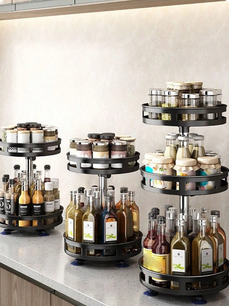 1pc Multifunctional Rotating Storage Rack - Space Saving, Non-Slip Tabletop Storage, Suitable For Cutlery, Cosmetics, Spice Organizer For Kitchen