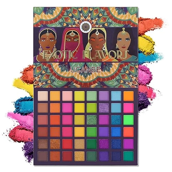 EXOTIC FLAVORS Lidschatten Palette Professional Makeup Shadow Palette 48 Farbtöne Matt Schimmer Glitzer Lidschatten hochpigmentierte Augenschatten Kosmetische