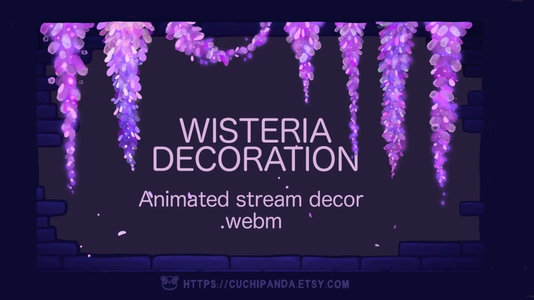 Wisteria Flowers Twitch Animated Decor, Violet Stream Decoration, Petals, Vtuber, Ambiance, Floral Streaming Assets for streamers