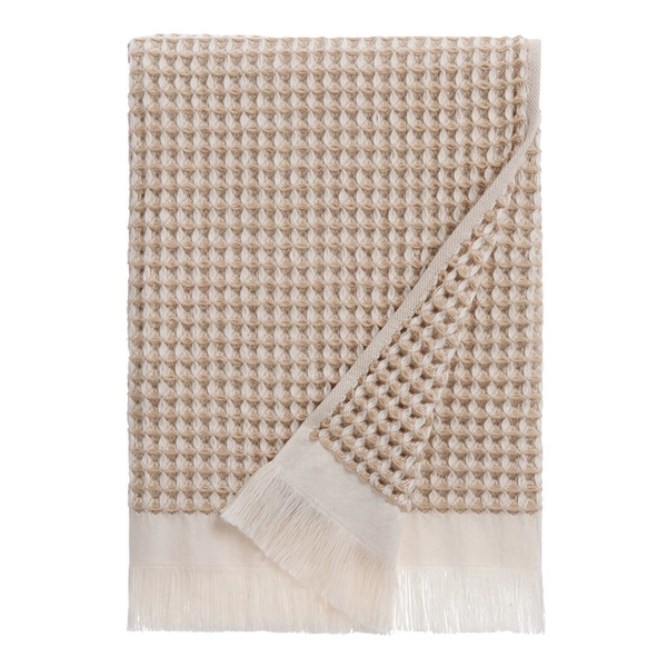 Sand and Ivory Two Tone Waffle Weave Cotton Bath Towel