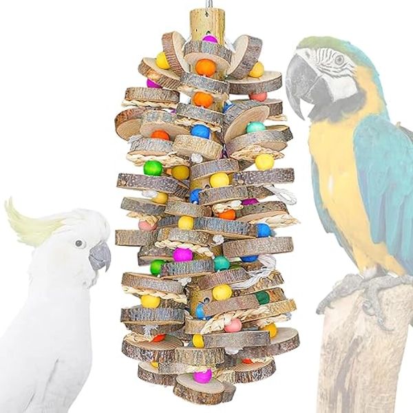 zhuandaren Large Bird Parrot Toy, Multicolored Natural Wooden Bird Chewing Toys for Macaws and African Grey, Cockatoo, Macaw, Amazon Parrot