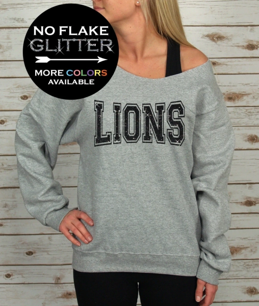 Lions Off Shoulder Raw Edge Sweatshirt / CHOOSE YOUR COLORS / School Shirt, Lions Sweatshirt, Football, Plus Sizes, Lions Baseball