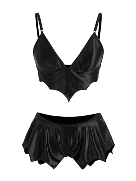 SOLY HUX Women's Lingerie Set Spaghetti Strap 2 Piece Goth Cami Bralettes and Briefs Set