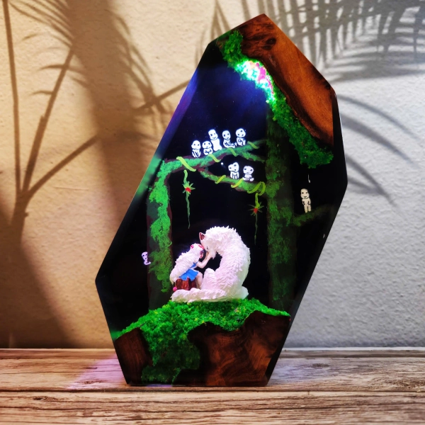 Ghibli Inspired Anime Forest Resin Lamp Kodama Spirit Wolf Night Light Magical Woodland Studio Ghibli Fan Gift Unique Handcrafted Decor