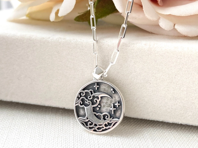Sterling Silver Moon Coin Necklace. Moon Jewelry, Celestial Jewelry, Luna Jewelry, Crescent Jewelry, Lunar Jewelry, CHAIN CHOICES
