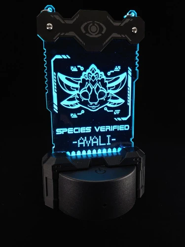 Illumi-Nation Cyberwear: Species Verified Avali Badge (Blue LED) + RGB Display Base