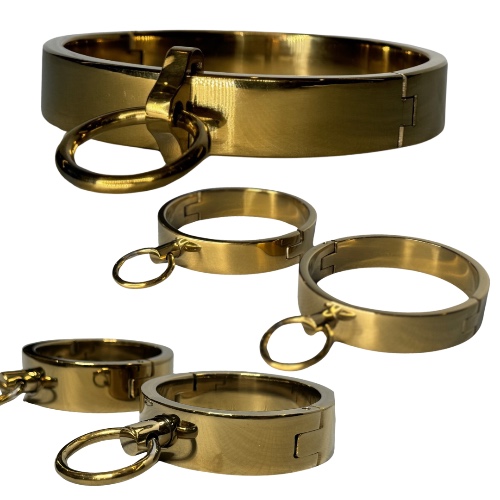 Roomsacred Love Collection Complete Luxury Bondage Set Gold Neck Collar Wrist and Ankle Cuffs BDSM Submissive Gear | Default Title