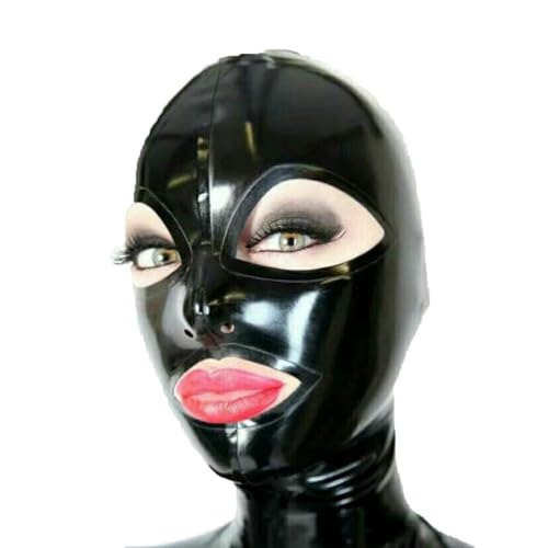 KLVEU Black Latex Hood Mask Full Face Mask Riding Mask Hood Party Latex Mask - Large