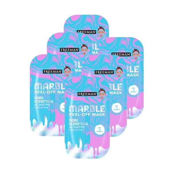Freeman Dual Marble Peel-Off Facial Mask Bundle, French Pink Clay & Blue Tansy, Smooth Skin & Cleanse Pores, Create-Your-Own Face Mask, Fun Skin Care Treatment, For All Skin Types, 6 Count