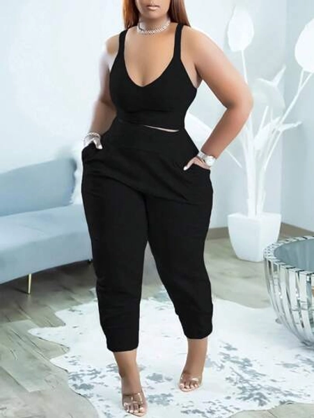 SHEIN LUNE Plus Size Solid Color Casual 2-Piece Set