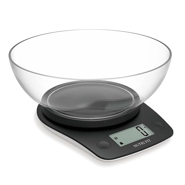 NUTRI FIT Digital Food Scale with Extra Large 2L Bowl, 11lb Kitchen Scale Digital for Cooking Baking Ounces and Grams, 4 Units with 0.1oz/1g Precision, Large LCD Display, Black