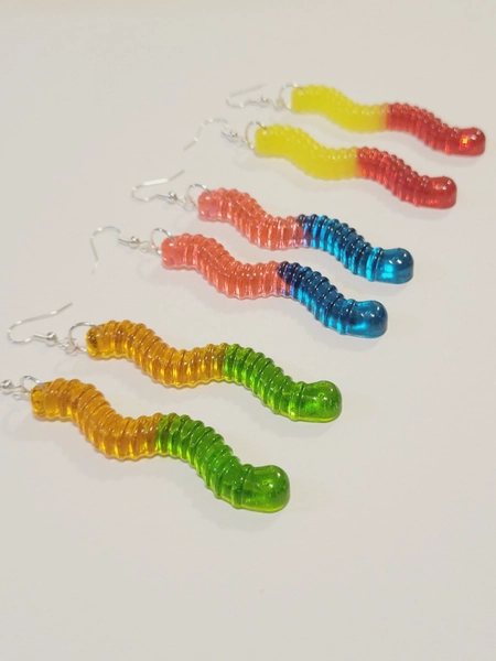 Gummy Worms Earrings l Resin Jewelry l Candy Earrings l Dangle Earrings l Gifts for Her l Bug Insect Earrings l Funky Earrings l Teacher