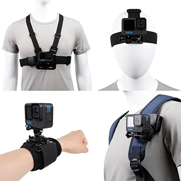 Accessories Set for GoPro Hero 12/11/10/9/8/7/6/5/4,New Quick Release Head Strap Mount + Chest Mount Harness + Backpack Clip Holder + 360°Rotating Wrist Strap