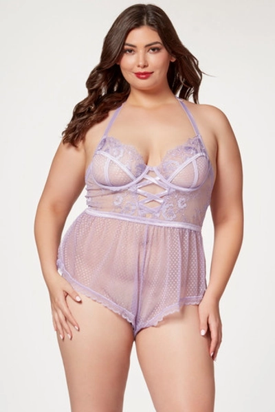 Plus Size Lavender Mystic Floral Lingerie Teddy