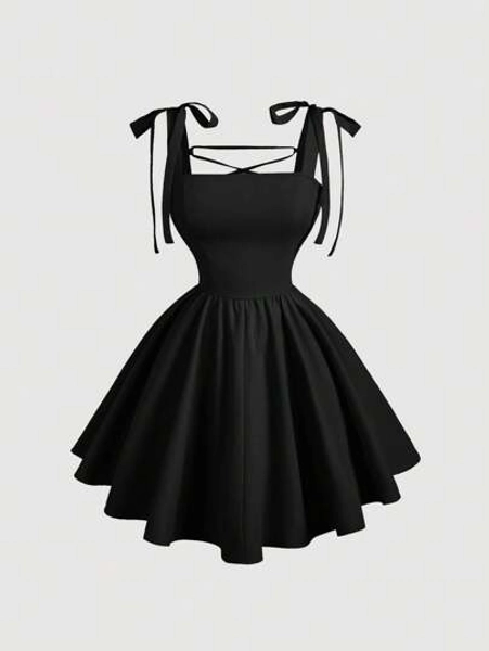 SHEIN MOD Black Romantic Backless Bowknot Dress, Suitable For Dates, Parties, Holidays, Tea Parties, Birthdays,Graduation Dresses,Sun Dresses For Women