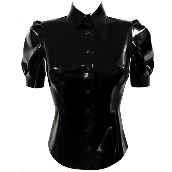 Latex Short Sleeve Blouse w/ smart collar in supatex black