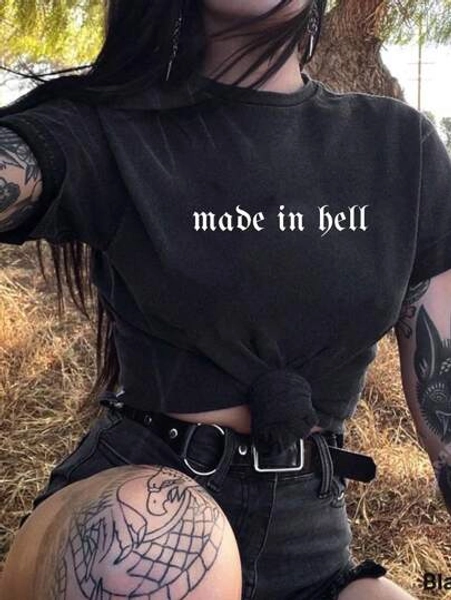 Punk Avant-Garde Retro Goth Harajuku Streetwear Slogantryck kortärmad T-shirt för kvinnor
