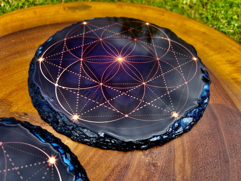 Combined Flower of Life and Seed of Life - Crystal Grid - Sacred Geometry - Slate - Gridding - Healing - elements - Fire