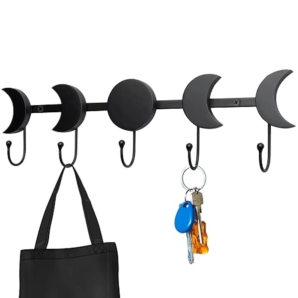 IRISVITA Moon Phase Wall Hanging Hooks (Updated) for Keys, Mug, Jewelry. Key Holder for Wall Decorative, Gothic Decor for Bedroom, Gothic Home Decor, Witch Decor, Matching Screws and Anchors Included