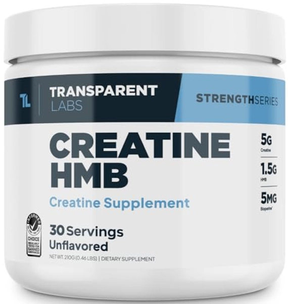 Transparent Labs Creatine HMB - Creatine Monohydrate Powder with HMB for Muscle Growth, Increased Strength, Enhanced Energy Output, and Improved Athletic Performance - 30 Servings, Unflavored