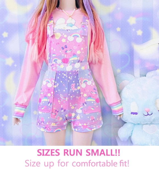 Sugar bunny - Short overalls - cute sweet bunny, yume kawaii, fairy kei, colorful sky, pastel cloud rainbow, jfashion, harajuku - SO2