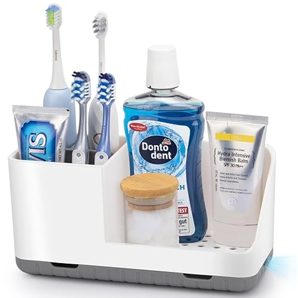 PARKMANI Toothbrush Holders for Bathroom Countertop, Kids Electric Toothbrush and Toothpaste Holder, Bathroom Accessories Vanity Organizer, Bathroom Organizers and Storage (Grey)